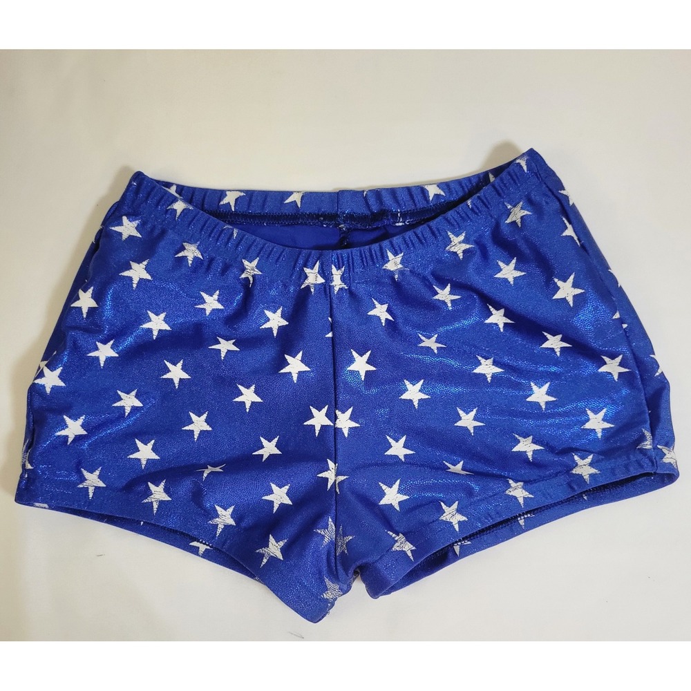 Varsity Spirit Fashions  Blue Metallic Silver Star Cheer Gymnastics Shorts YM